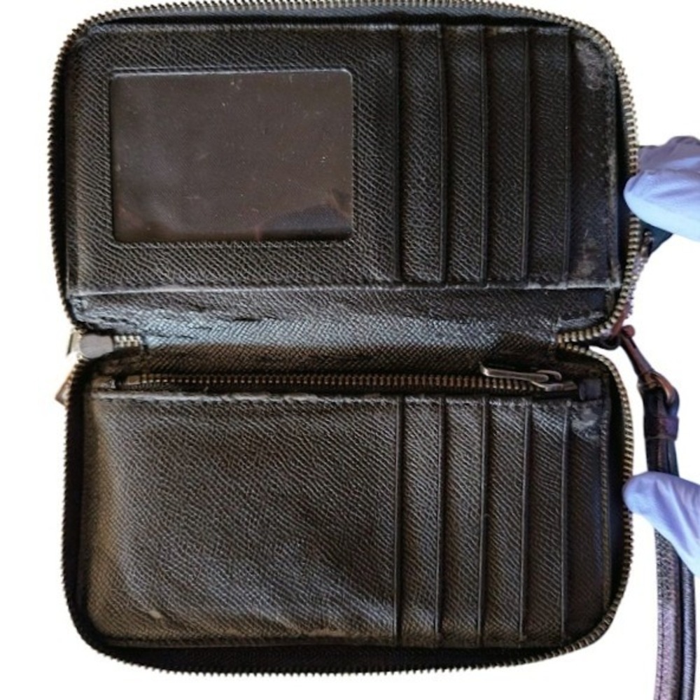VTG Coach Iridescent Double Zip Wristlet Wallet Green Purple Crossgrain Leather - Picture 5 of 13